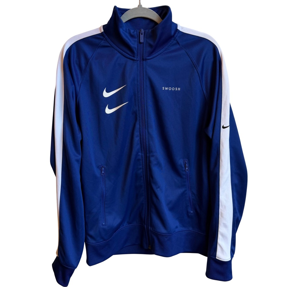 Nike Double Swoosh Track Jacket Men's S Blue Zip Up Embroidered Logo Streetwear